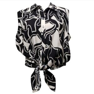 Rachel Zoe Black and White Button Down Tie Waist Blouse NWT Size Small